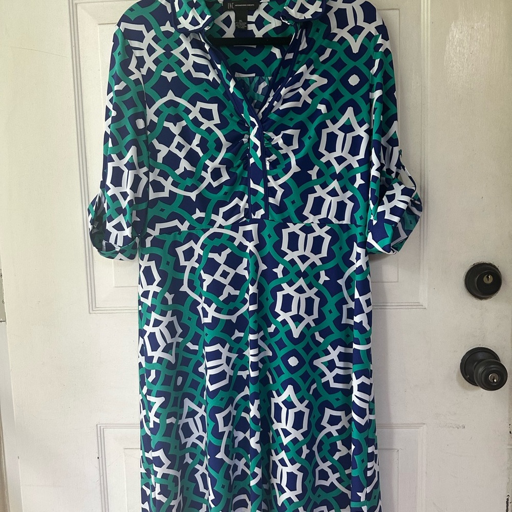 INC International Concepts Geometric Patterned v neck Dress